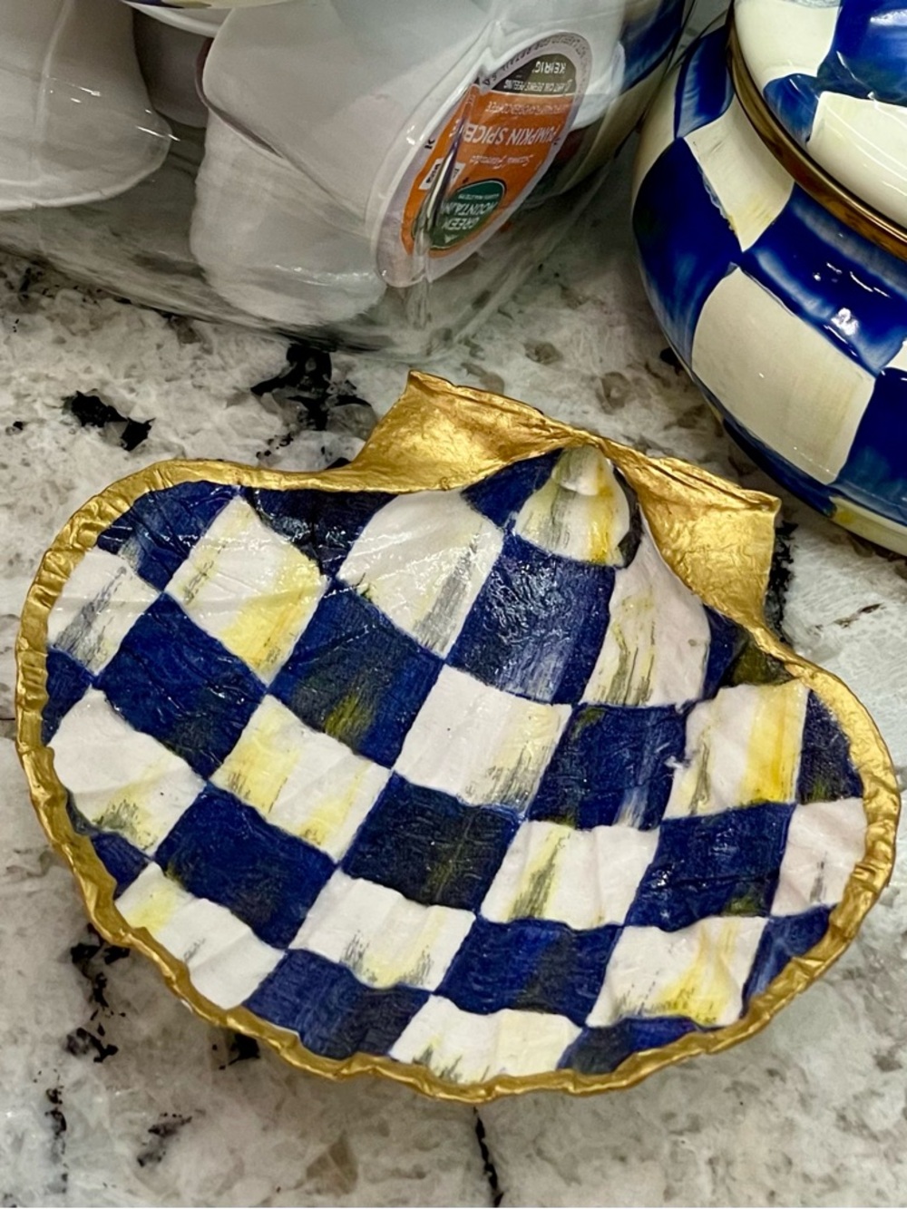 Hand Crafted Royal Check Trinket Shell Dish